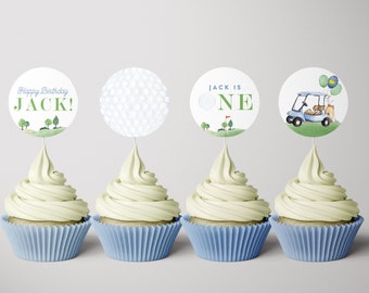 Toppers de cupcakes de cumpleaños de golf, toppers de hoyo en uno, toppers de cupcakes de golf maestros, fiesta de hoyo en uno, toppers EDITABLES, DESCARGA INSTANTÁNEA