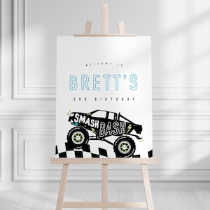 Monster Truck Welcome Sign Template, Monster Jam, Monster Bash Birthday Party, Monster Trucks Editable Digital Template Instant Download
