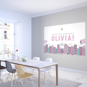 Girl Superhero Party Backdrop Modern Girl Superhero Birthday Party Girl Power Superhero Digital Editable Template INSTANT DOWNLOAD