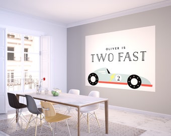 Two Fast Car Birthday Backdrop: Vintage Race Car Banner (INSTANT DOWNLOAD)