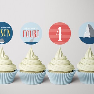 Shark Cupcake Toppers, Shark Birthday Decorations, Shark Toppers, Shark Topper, Editable Digital Template, INSTANT DOWNLOAD