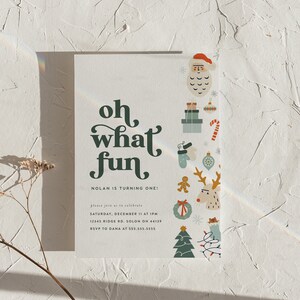 Faire-part d'anniversaire de Noël : modèle de fête « Oh What fun » (TÉLÉCHARGEMENT IMMÉDIAT)