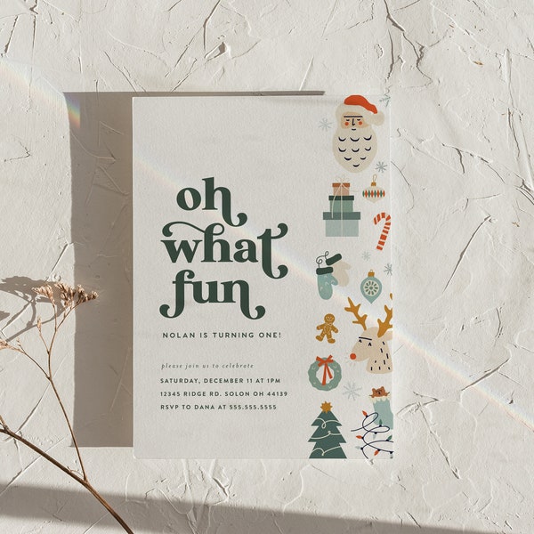 Christmas Birthday Invitation: 'Oh What Fun' Party Template (INSTANT DOWNLOAD)
