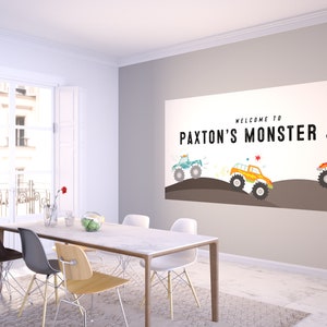 Monster Truck Birthday Backdrop, Monster Truck Birthday Banner, Monster Bash, Editable Backdrop, INSTANT DOWNLOAD