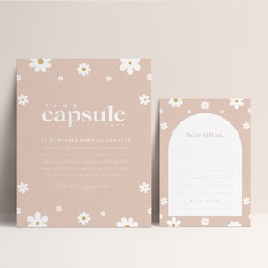 Capsule temporelle d'anniversaire Daisy, Daises premier anniversaire, Boho Daisy 1er fille fête d'anniversaire modèle numérique modifiable Téléchargement immédiat