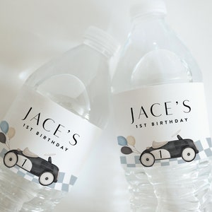 Vintage Race Car Birthday Water Bottle Label (Digital Template)