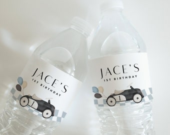 Vintage Race Car Birthday Water Bottle Label (Digital Template)