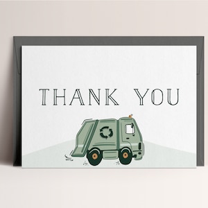 Müll-LKW-Dankeskarte, moderne Müllwagen-Geburtstag, gedämpftes Müllwagen-Willkommensschild, bearbeitbares Zeichen, INSTANT DOWNLOAD