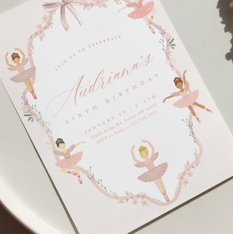 Ballerina Birthday Invitation Modern Ballerina Ballet Dancer Girl Birthday Invitation Editable Digital Template INSTANT DOWNLOAD image 3