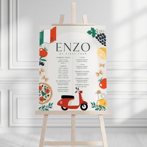 Quadro de marcos italianos Festa de aniversário com tema italiano Tema Itália Vespa Comida italiana Pizza Modelo de convite digital editável
