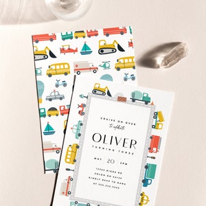 Transportation Birthday Invitation, Trucks, Cars, Birthday Invite, Truck and Cars Birthday Template, INSTANT DOWNLOAD image 2