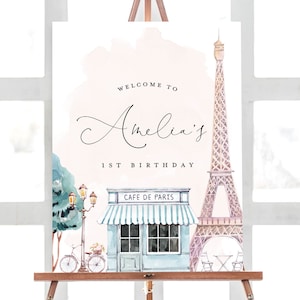 Paris Birthday Welcome Sign, Paris Birthday, French Patisserie, Parisian Cafe, French Cafe, Editable Welcome Sign, INSTANT DOWNLOAD