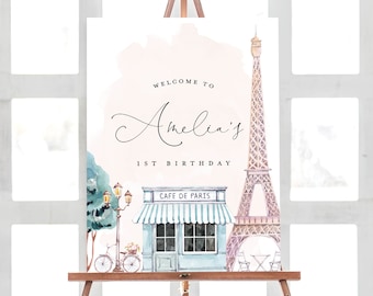 Paris Birthday Welcome Sign, Paris Birthday, French Patisserie, Parisian Cafe, French Cafe, Editable Welcome Sign, INSTANT DOWNLOAD