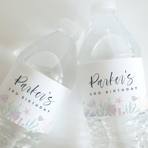 Sea Shell Water Bottle Label Template, Shell Birthday Party Girl Birthday, Editable Digital Corjl Template INSTANT DOWNLOAD