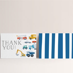 Carte de remerciement de transport, cartes de remerciement d'anniversaire de camion, voitures, camions de construction, carte de remerciement modifiable, TÉLÉCHARGEMENT INSTANTANÉ