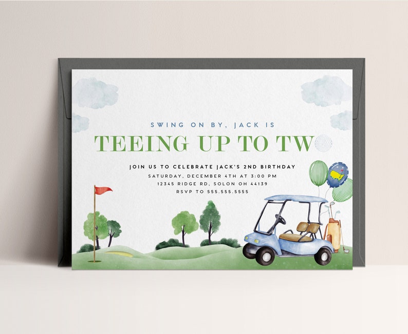 Golf 2nd Birthday Invitation, 2nd Birthday Masters Golf Invitation, EDITABLE invitation, INSTANT DOWNLOAD image 1