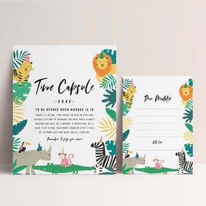 Safari Jungle Birthday Time Capsule, Wild Party Animals, Party Decorations, Editable Template, INSTANT DOWNLOAD