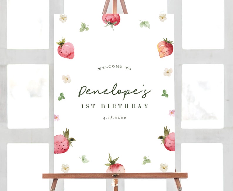 Berry First Birthday Invitation Modern Strawberry Invitation Strawberry Birthday Editable Digital Template INSTANT DOWNLOAD image 9