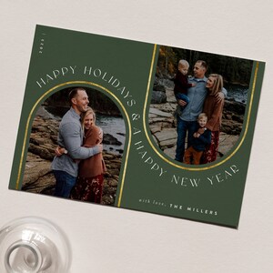 Arch Photo Holiday Card Template: Boho Christmas (Editable Template)