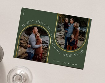 Arch Photo Holiday Card Template: Boho Christmas (Editable Template)