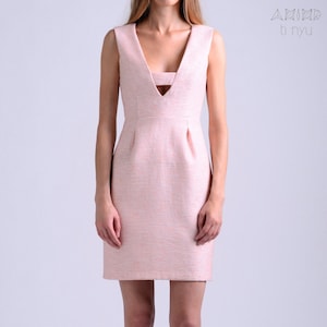 Peach light pink plunging dress  occasion dress | wedding dress | bridesmaids dress | mini dress | ti.nyu | tinyu