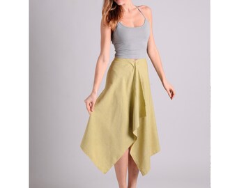 Assymetric Hem Midi Skirt, Soft Lime Green, Flattering Skirt, Women's Fashion, Summer Spring Skirt, ti.nyu, tinyu