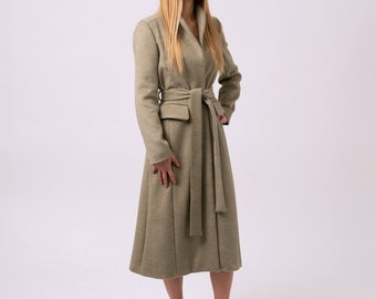 Sage green A-line belted wool blend coat | ti.nyu | tinyu