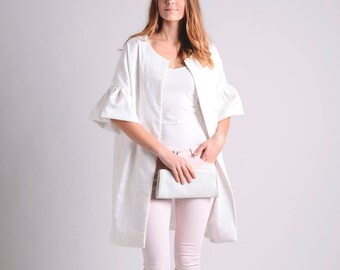 Elegant White Spring Coat, Occasion Wear, Classic Outerwear, Women's Fashion, Springtime Style, ti.nyu, tinyu