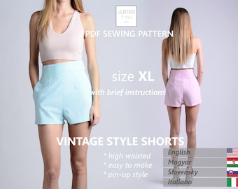 High Waisted Vintage Shorts Pattern, DIY Sewing Pattern, PDF Download, Women's Shorts, Summer Fashion, Instant Access Size XL / us 10 /uk 14