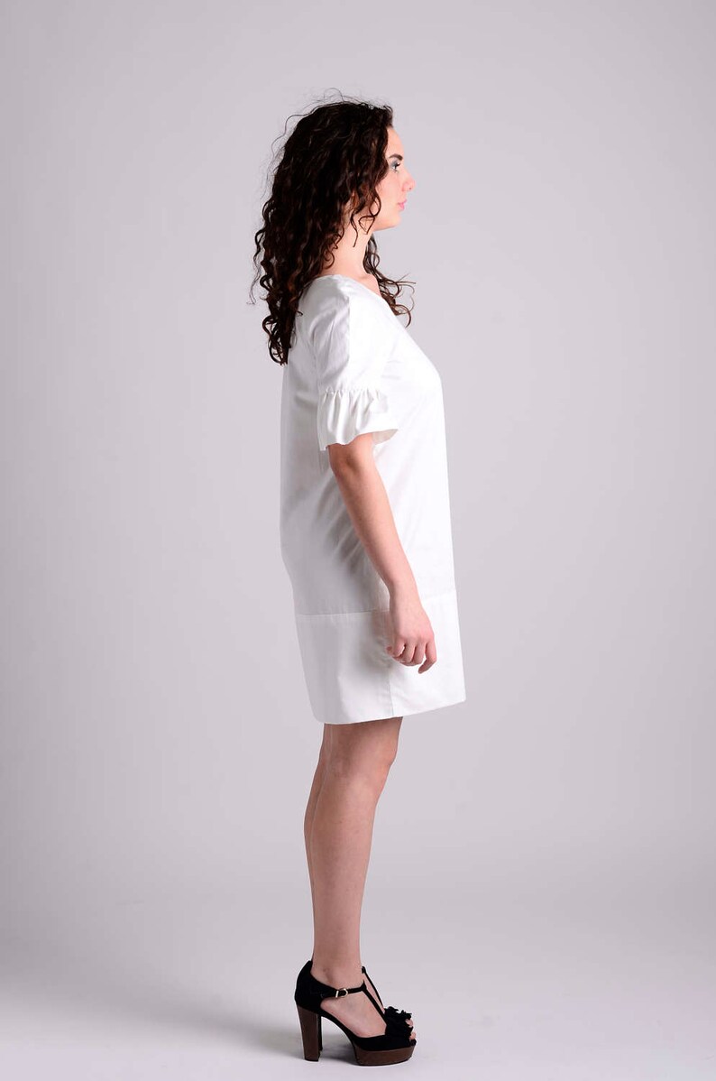 White ruffle sleeve cotton spring/summer dress zdjęcie 2