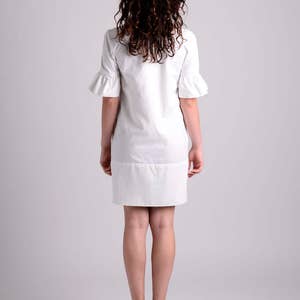 White ruffle sleeve cotton spring/summer dress zdjęcie 3