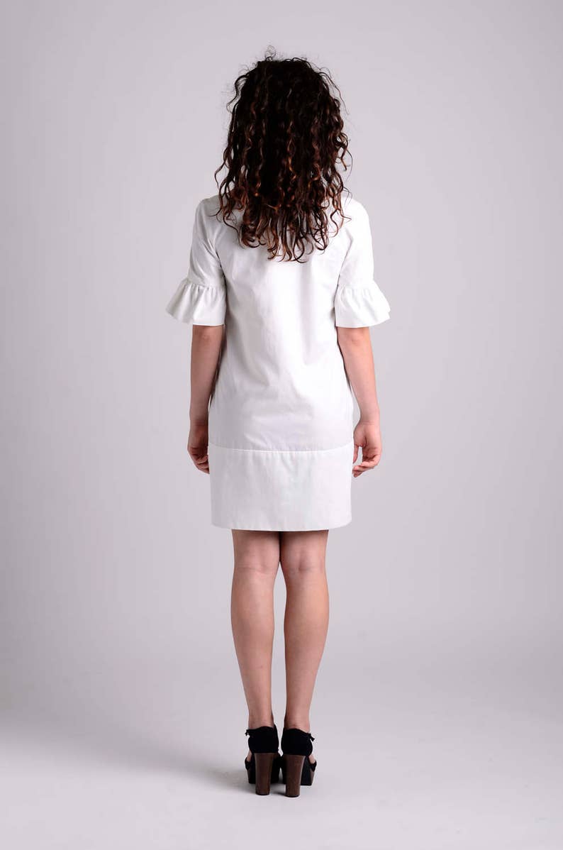 White ruffle sleeve cotton spring/summer dress image 3