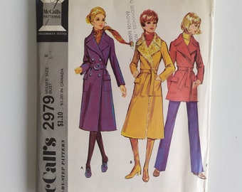 1970s Vintage McCalls Coat Sewing Pattern Jackets Coats in 3 Lengths McCalls 2979 Bust 31 32 Size 8 70s Vintage Women's Sewing Patterns