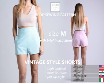 High Waisted Vintage Shorts Pattern, DIY Sewing Pattern, PDF Download, Women's Shorts, Summer Fashion, Instant Access Size M / us 6 / uk 10