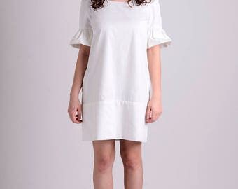 Vestido blanco primavera/verano de algodón con manga volante