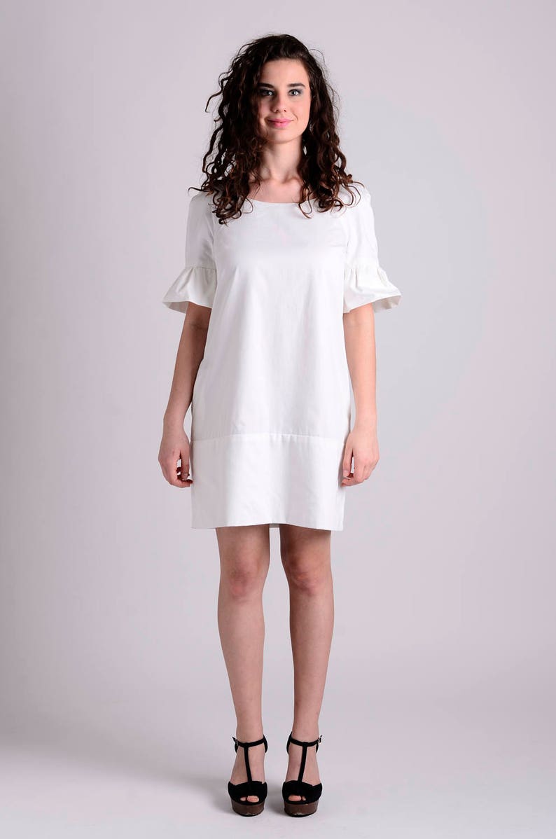 White ruffle sleeve cotton spring/summer dress image 1