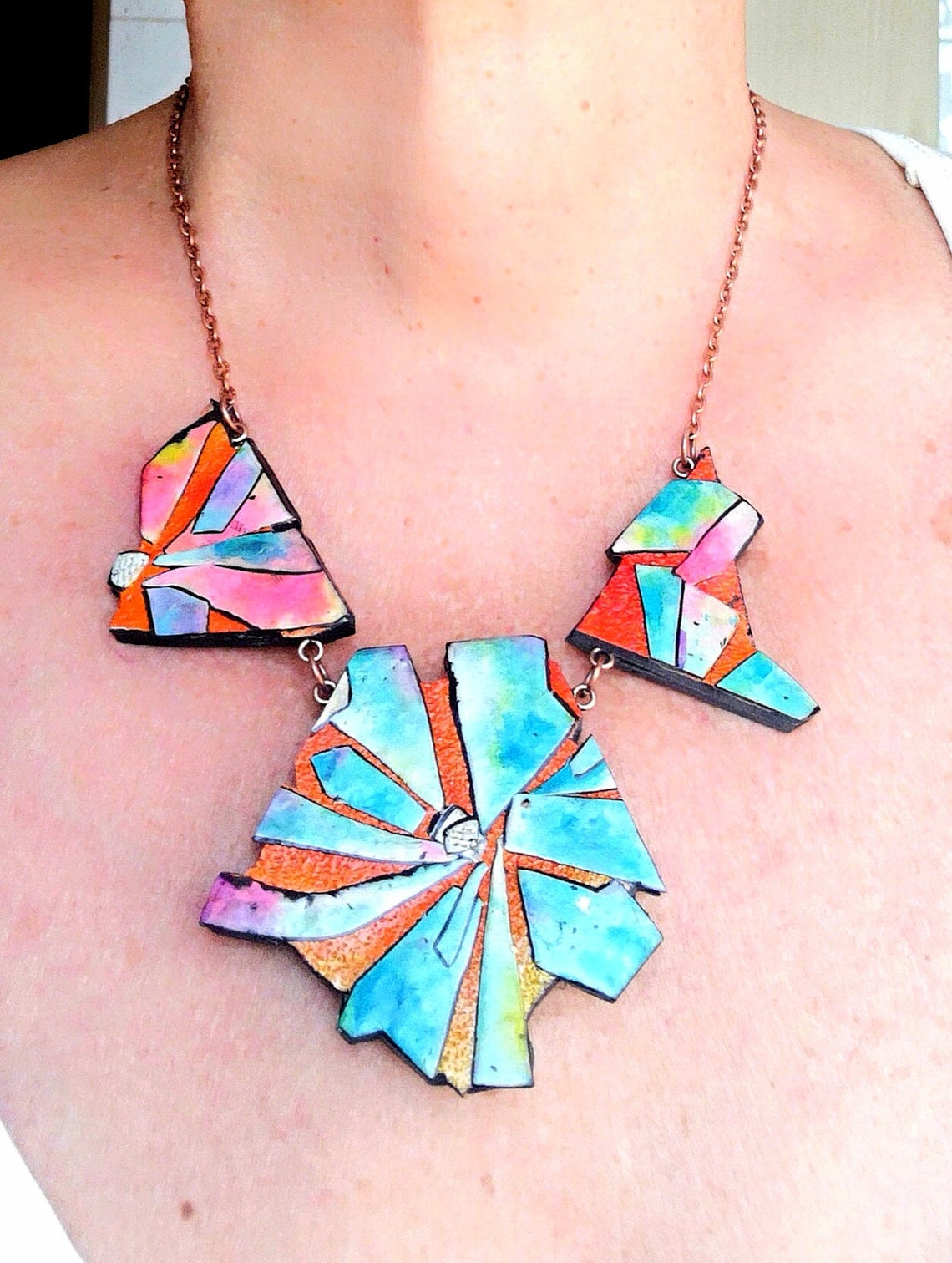 Polymer Clay Necklace, summer Flowers, Unique, Handmade, Original