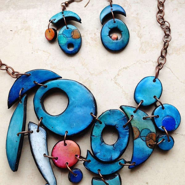 RESERVED TO RACHAEL - Polymer clay, "Blue Potpourri", necklace, unique, handmade