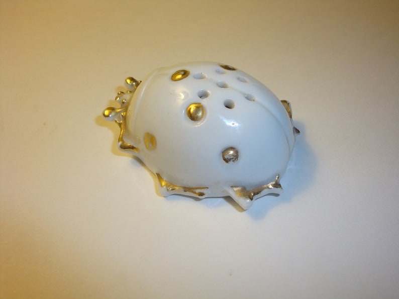 Vintage Beetle Ladybug Porcelain Insect Salt Shaker 1800/'s Victorian Antique White Porcelain Gold Accents Cork Bottom Rare Unique Piece