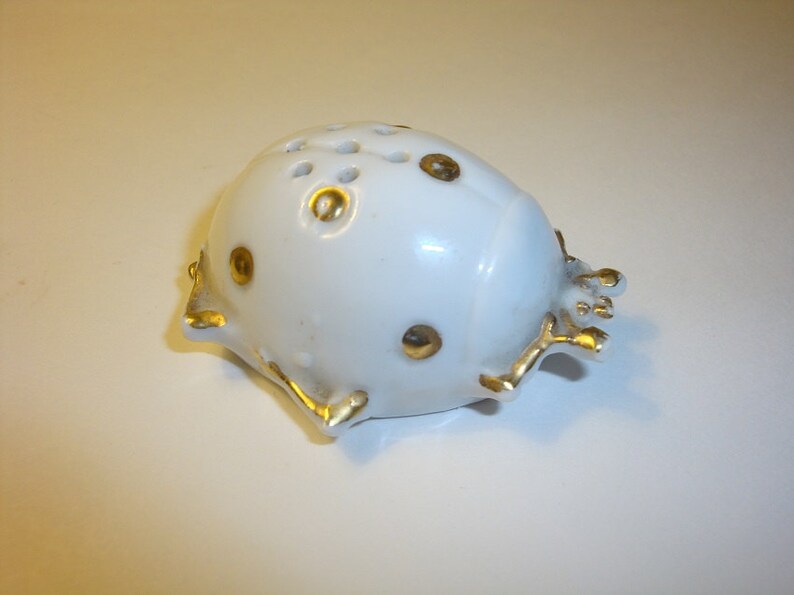 Vintage Beetle Ladybug Porcelain Insect Salt Shaker 1800/'s Victorian Antique White Porcelain Gold Accents Cork Bottom Rare Unique Piece