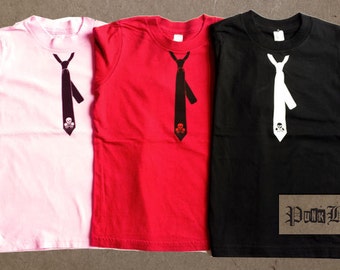 Skinny Punk Baby tie, hand screen printed on pink, red, or black, cotton jersey t-shirt for punk, 80s, & fancy toddlers