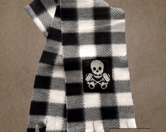 Black/white checker fleece scarf with Punk Baby logo Skull & Rattles embroidered black, felt patch