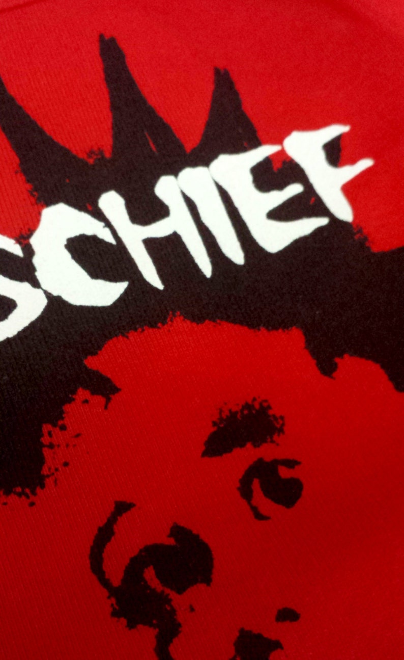 Into Mischief hand screen printed, red or pink, cotton infant onesie for Misfits & punk fans image 2