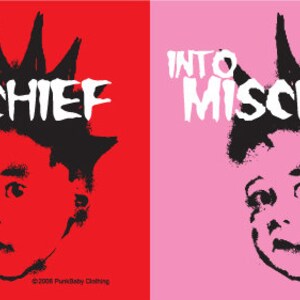 Into Mischief hand screen printed, red or pink, cotton infant onesie for Misfits & punk fans image 4