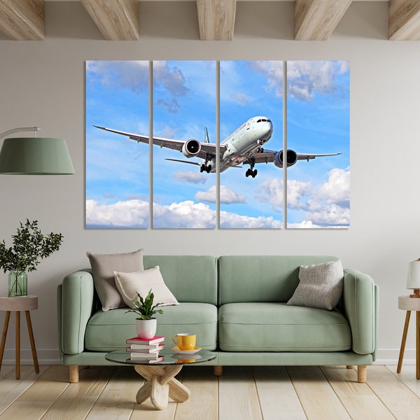 Aircraft Plane Canvas, Airplane Wall Art, Airplane Paintings Decor, Plane Art on Canvas, Aircraft Photo Decor, Passengers Plane Art for Gift