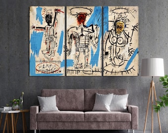 Cool graffiti art by King of street printed on canvas for wall decoration. Abstract contemp jean-michel art. Extra large picture for home