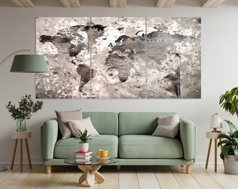 Stylish World Map on Stone Background, Travel World Map Wall Decor for Room, Map Painting Canvas, Decor for Wall with Map, Map for Gift