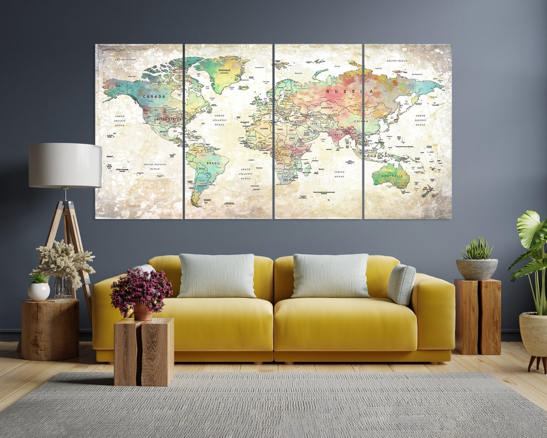 Watercolor Vintage World Map for Wall Art, World Map Large Decor Wall ...