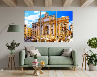 Trevi Fountain in Rome Picture Art for Wall, Architecture of Rome Print Canvas, Rome Skyline Print, Italy Art for Gift, Italy Decoration