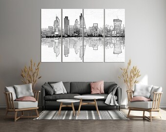 London Skyline Wall Decor, London in Black and White Style, London Modern Print on Canvas, London Travel Art, England Design Artwork